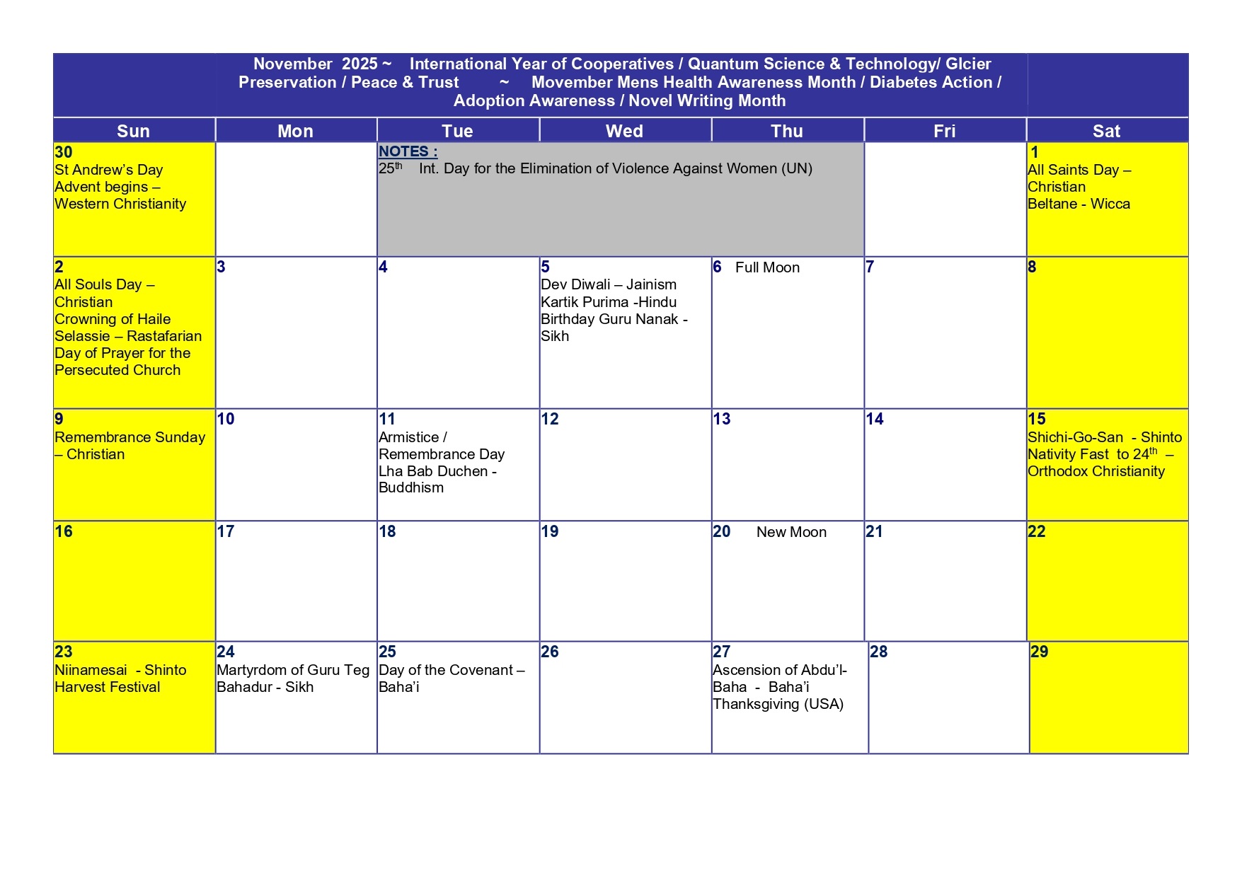 Read more about the article Religious Celebrations – Nov 2025 Calendar