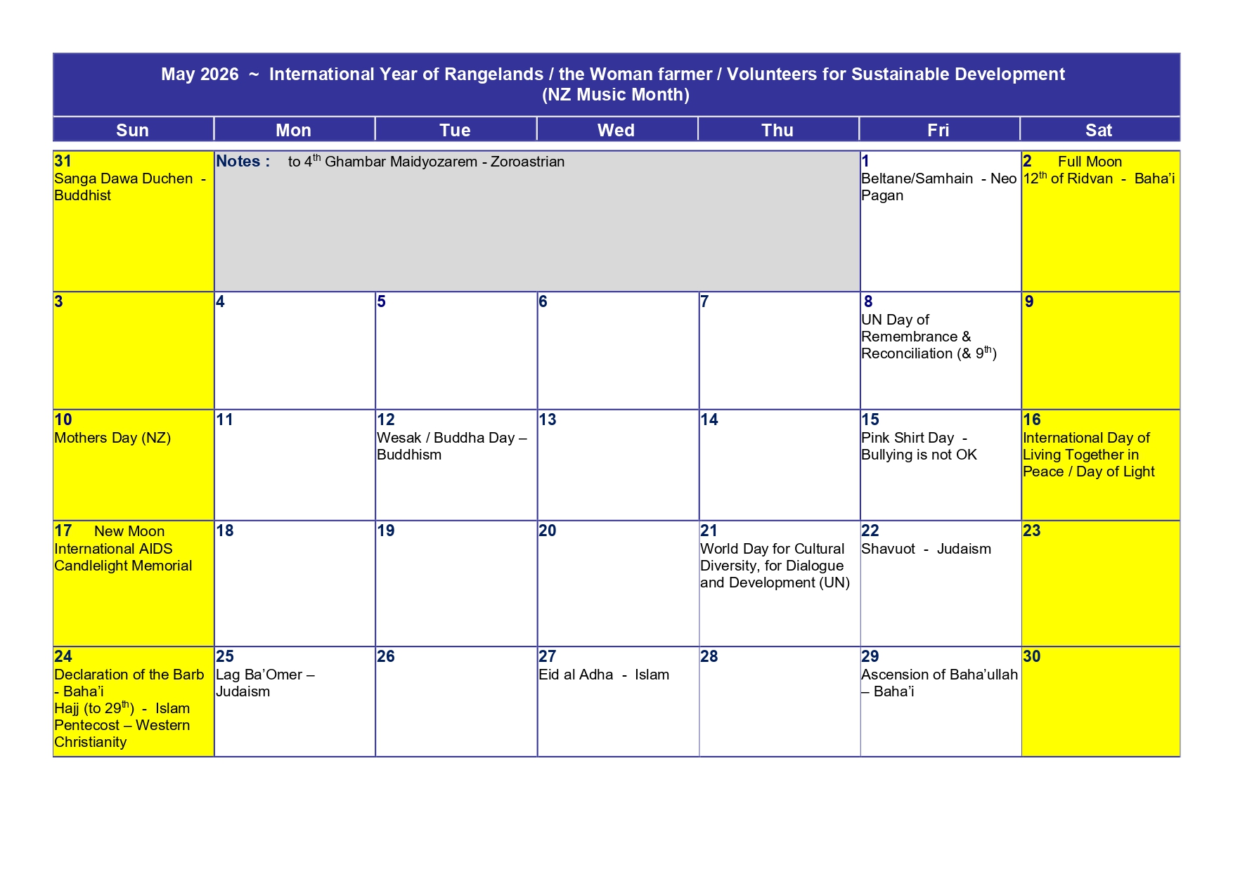 Read more about the article Religious Celebrations – May 2026 Calendar