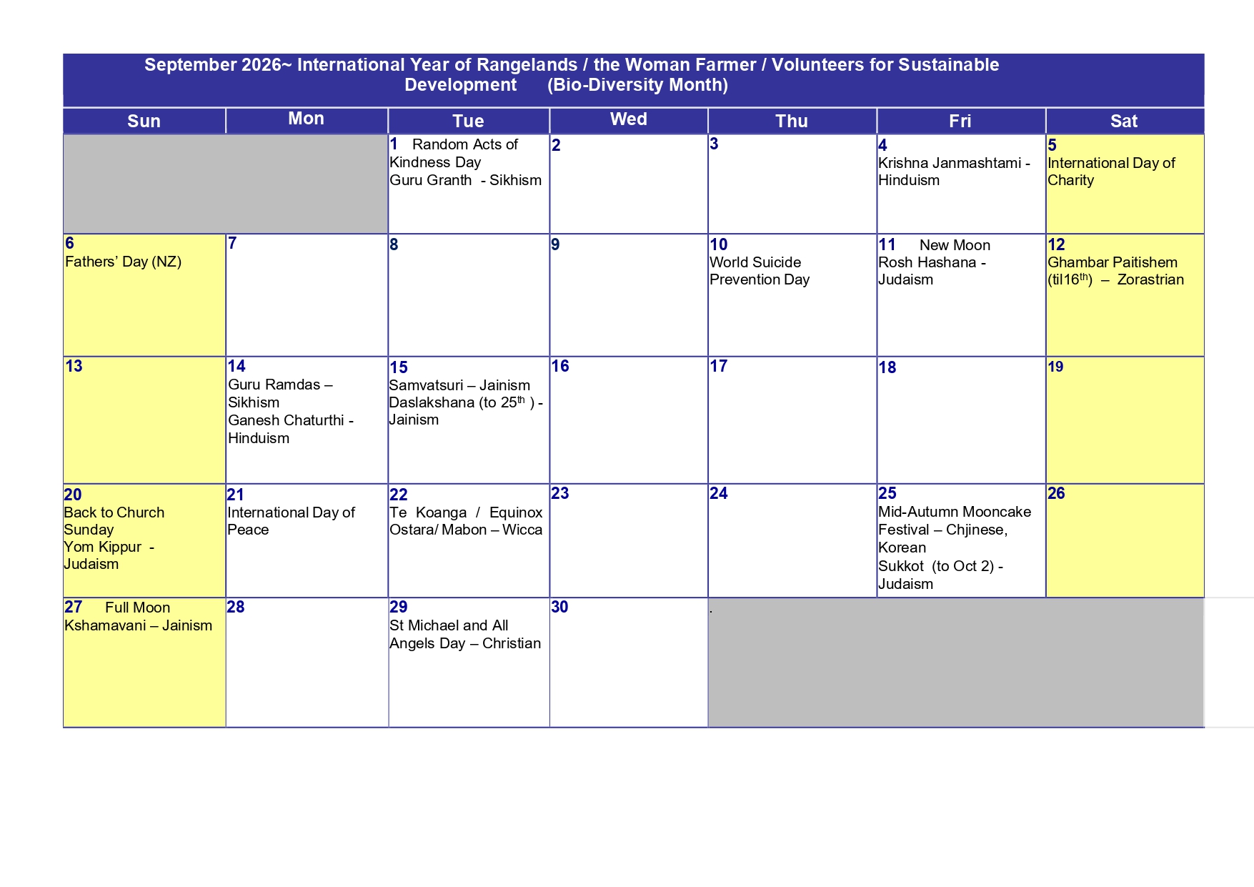 Read more about the article Religious Celebrations – Sept 2026 Calendar